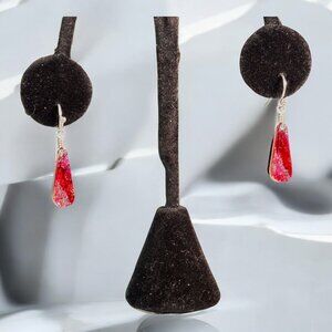 Handmade Red & Black Teardrop Dangle Earrings With Silver Hooks - Lightweight &
